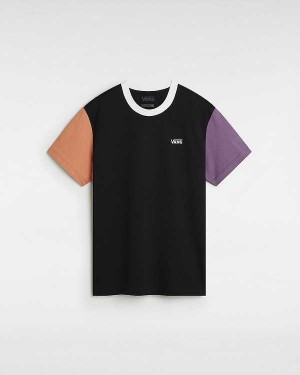 Black Vans Colorblock Boyfriend Fit Women T Shirts | VN0269157