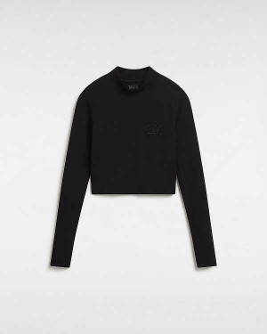 Black Vans Mini Mock Neck Long Sleeve Women T Shirts | VN9473816