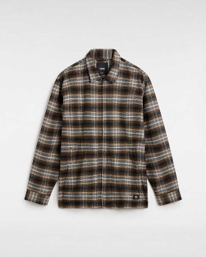 Brown Vans Montwood Zip Flannel Men Shirts | VN4967513