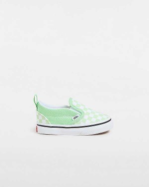 Green Vans Checkerboard (1-4 years) Kids' Slip On Shoes | VN0934851