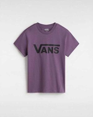 Purple Vans Flying V Crew Women T Shirts | VN1508396