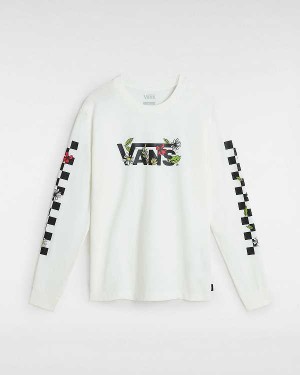 White Vans Foliage Boyfriend Long Sleeve Women T Shirts | VN7965413