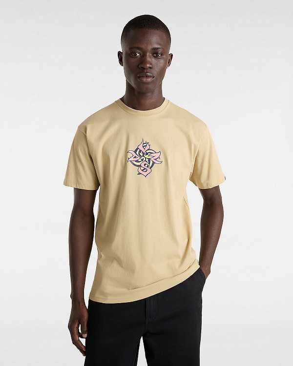 Beige Vans Orbits Men T Shirts | VN5203487