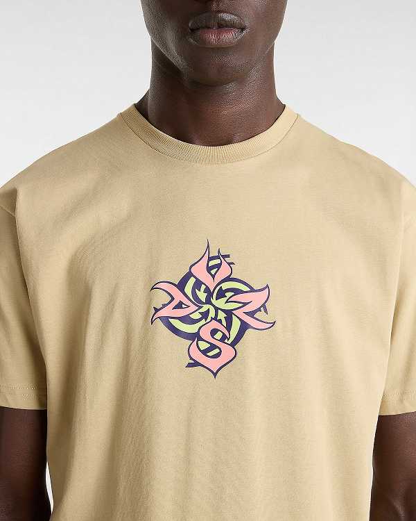 Beige Vans Orbits Men T Shirts | VN5203487