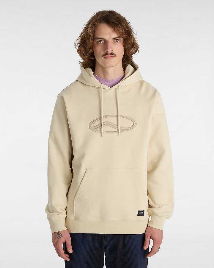 Beige Vans Oval Loose Men Hoodie | VN0185647
