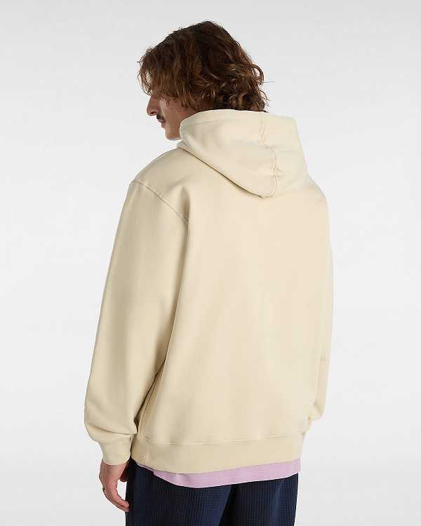 Beige Vans Oval Loose Men Hoodie | VN0185647