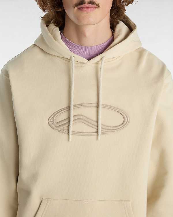 Beige Vans Oval Loose Men Hoodie | VN0185647