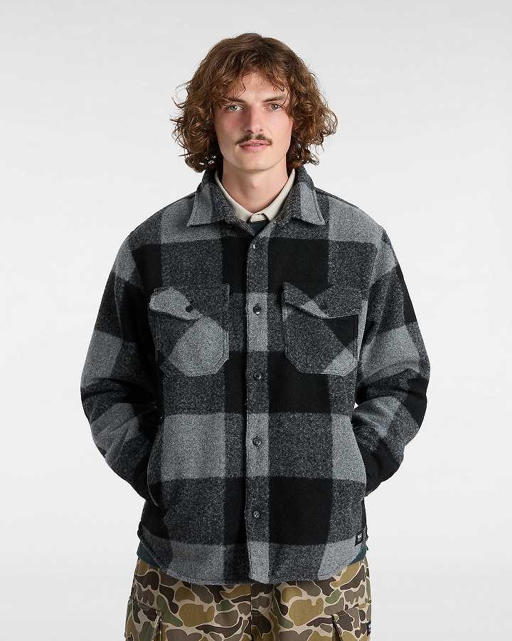 Black Vans Denby Fuzzy Shacket Men Shirts | VN2093164