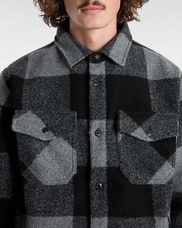 Black Vans Denby Fuzzy Shacket Men Shirts | VN2093164
