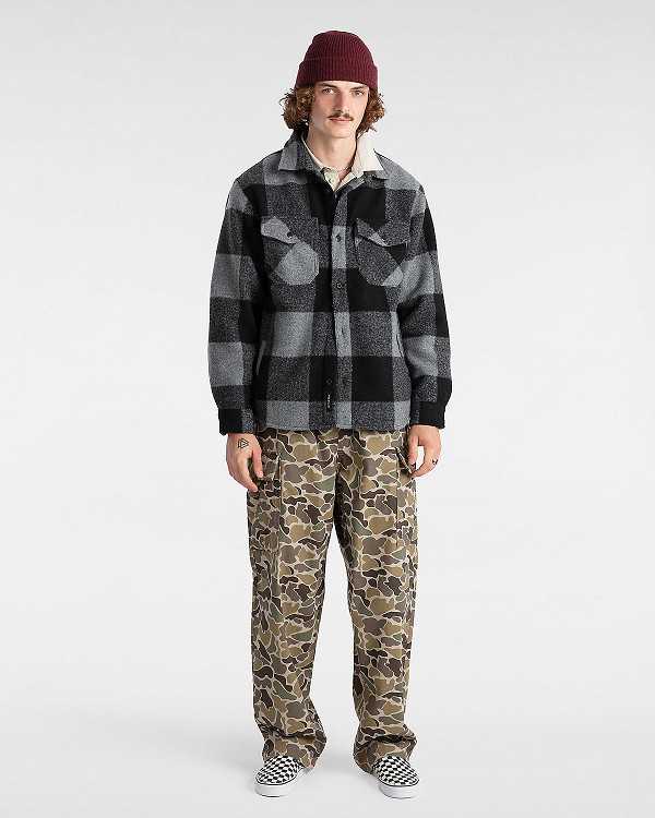 Black Vans Denby Fuzzy Shacket Men Shirts | VN2093164