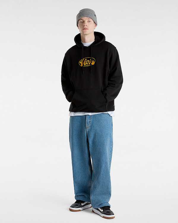 Black Vans Global Line Loose Men Hoodie | VN6087134