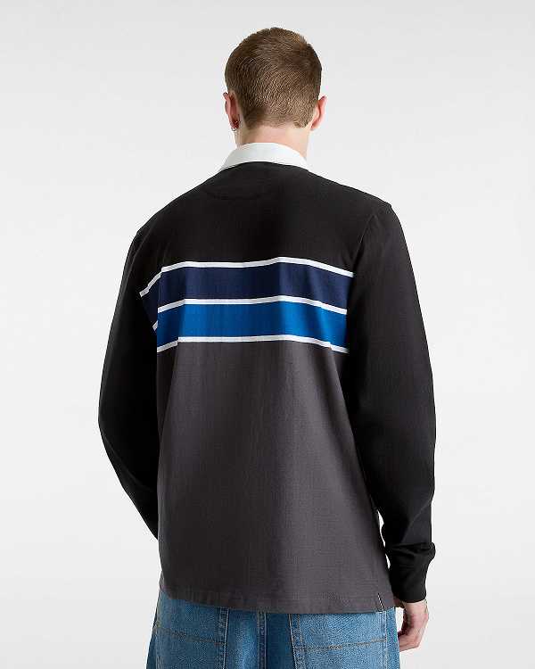 Black Vans Harrison Rugby Long Sleeve Knit Men Sweater | VN1039274