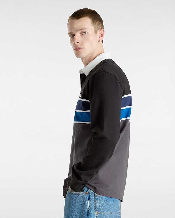 Black Vans Harrison Rugby Long Sleeve Knit Men Sweater | VN1039274