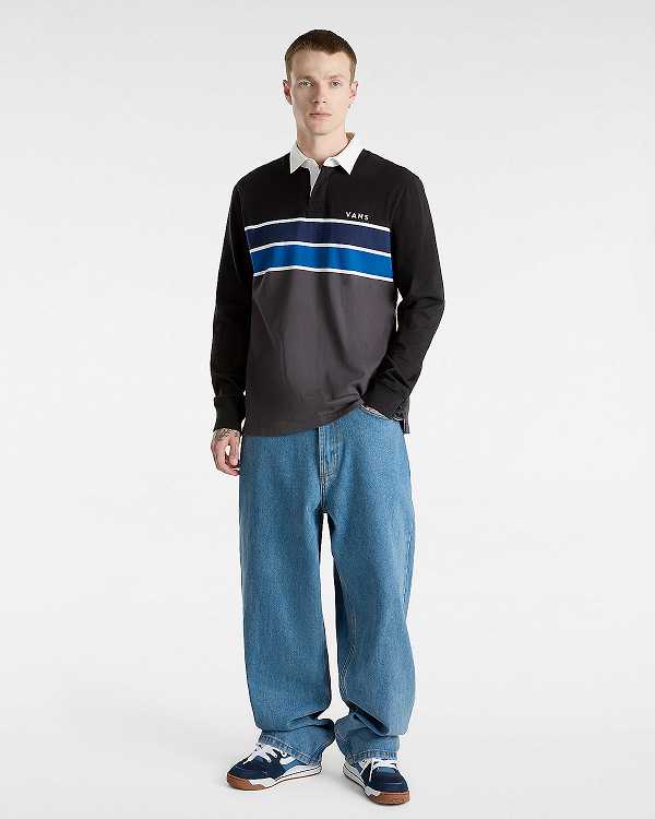Black Vans Harrison Rugby Long Sleeve Knit Men Sweater | VN1039274
