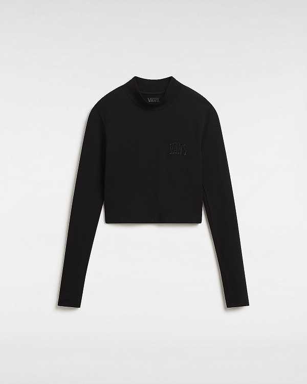 Black Vans Mini Mock Neck Long Sleeve Women T Shirts | VN9473816