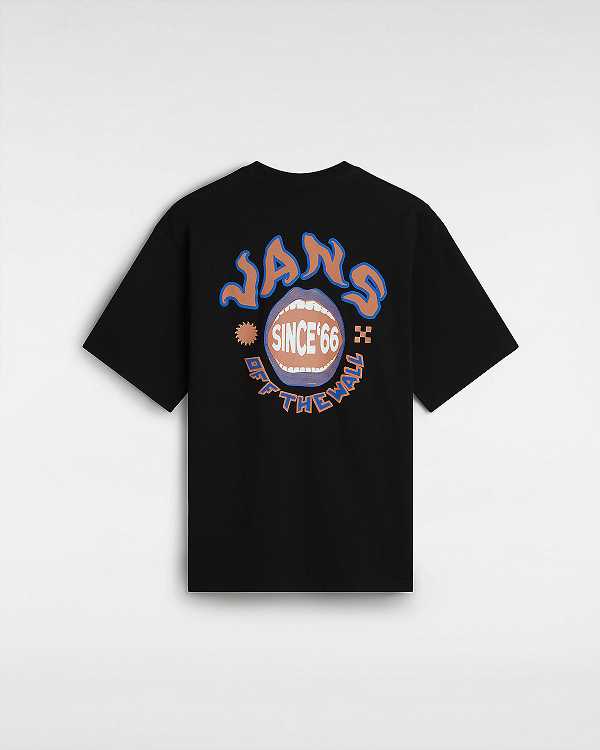 Black Vans Open Mouth Loose Men T Shirts | VN2603457