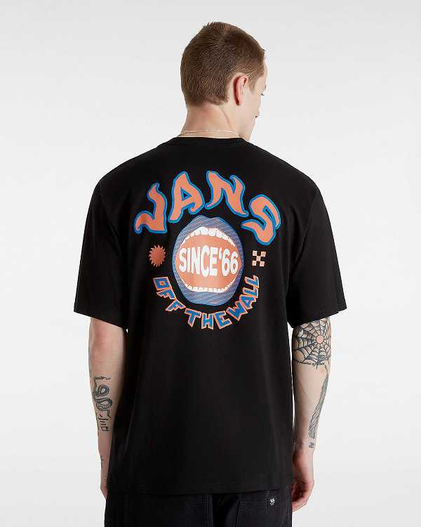 Black Vans Open Mouth Loose Men T Shirts | VN2603457