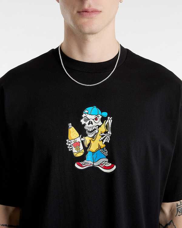 Black Vans Reggie Men T Shirts | VN4521967