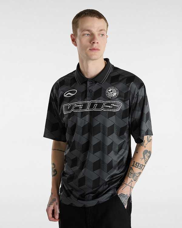 Black Vans Rigsby Soccer Men Polo Shirt | VN9076385