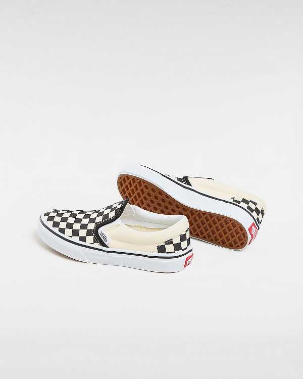 Black / White Vans Checkerboard Classic (4-8 years) Kids' Slip On Shoes | VN3608475