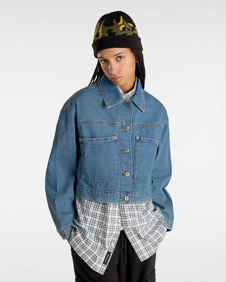 Blue Vans Raynes Denim Crop Women Jacket | VN4258079