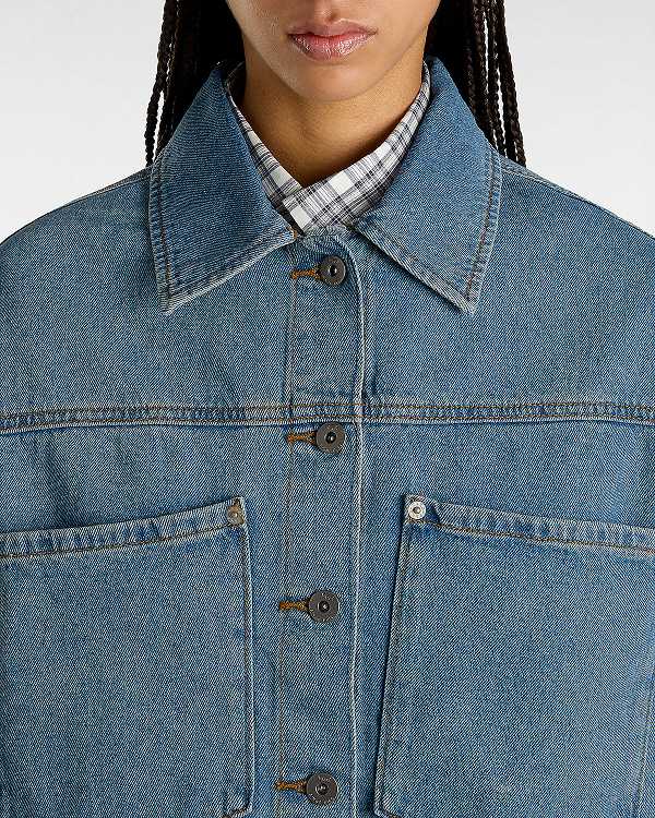 Blue Vans Raynes Denim Crop Women Jacket | VN4258079