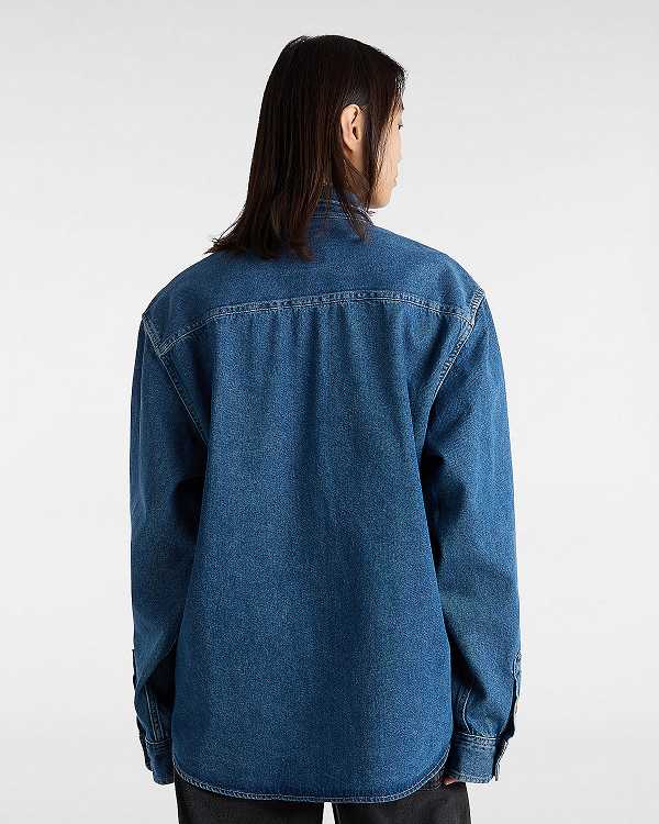 Blue Vans Stevens Denim Long Sleeve Men Shirts | VN9470268