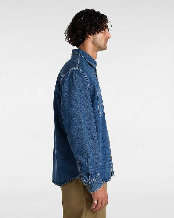 Blue Vans Stevens Denim Long Sleeve Men Shirts | VN9470268