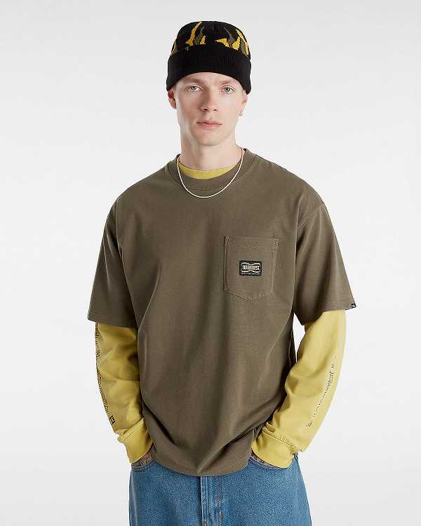Brown Vans Hyper Patch Pocket Men T Shirts | VN8596042