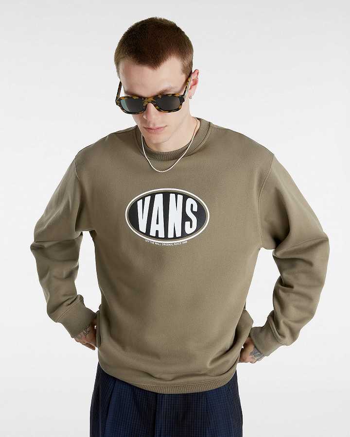 Brown Vans Spray On Loose Crew Men Sweatshirt | VN9748051