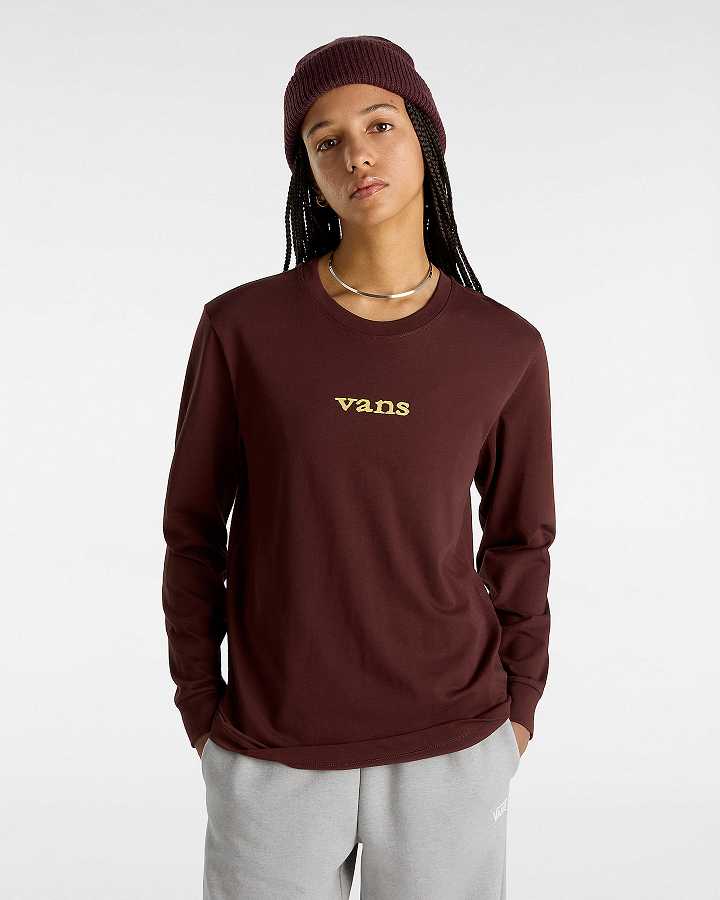 Brown Vans Vitality Fields Long Sleeve Women T Shirts | VN6972418
