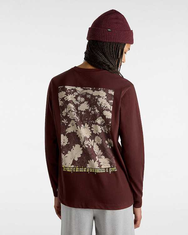Brown Vans Vitality Fields Long Sleeve Women T Shirts | VN6972418