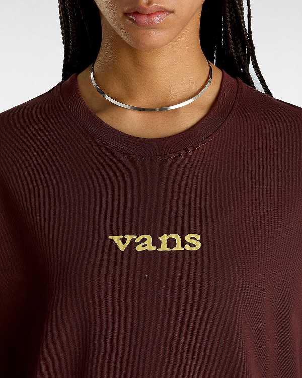 Brown Vans Vitality Fields Long Sleeve Women T Shirts | VN6972418
