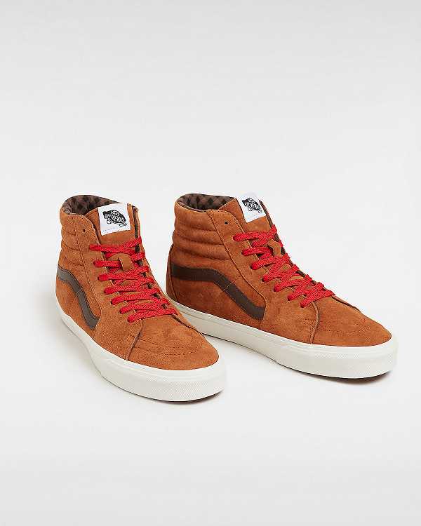 Brown / Orange Vans Sk8-Hi Pig Suede Men Skate Shoes | VN0159472