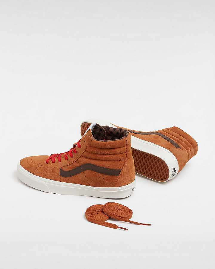 Brown / Orange Vans Sk8-Hi Pig Suede Men Skate Shoes | VN0159472