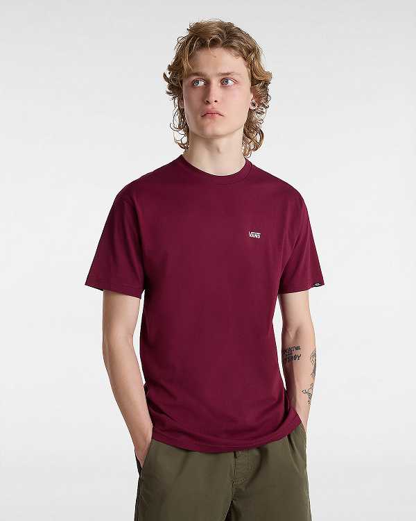 Burgundy Vans Left Chest Logo Men T Shirts | VN1405687