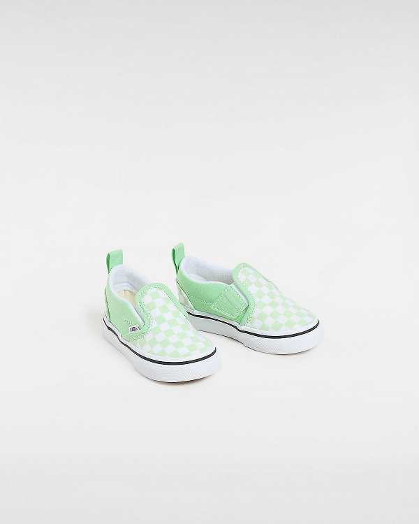 Green Vans Checkerboard (1-4 years) Kids' Slip On Shoes | VN0934851