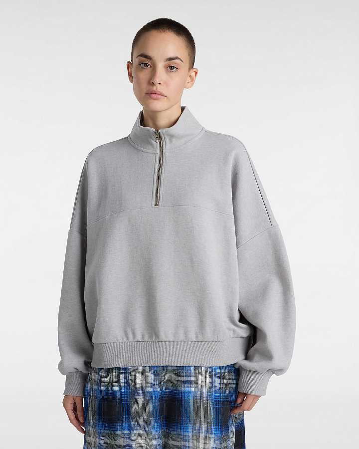 Grey Vans Elevated Double Knit Loose Mock Neck Women Sweatshirt | VN3820159