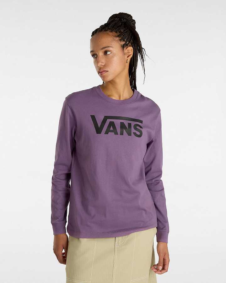 Purple Vans Flying V Classic Long Sleeve Women T Shirts | VN8731940