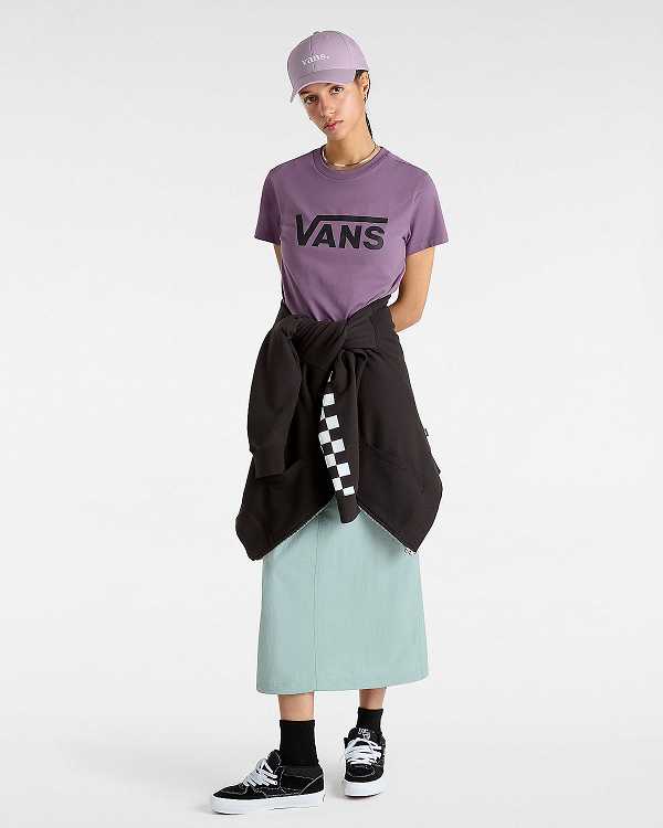 Purple Vans Flying V Crew Women T Shirts | VN1508396