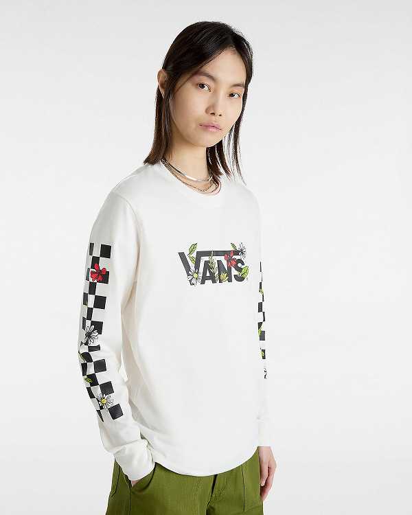 White Vans Foliage Boyfriend Long Sleeve Women T Shirts | VN7965413