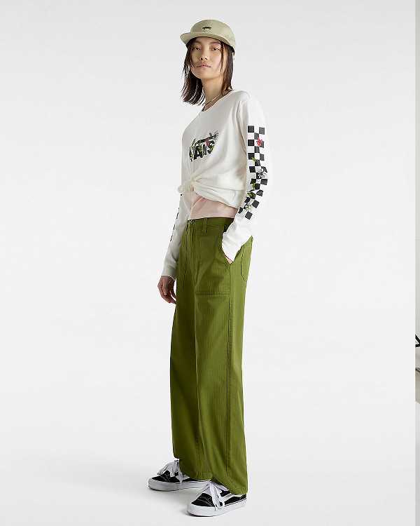 White Vans Foliage Boyfriend Long Sleeve Women T Shirts | VN7965413