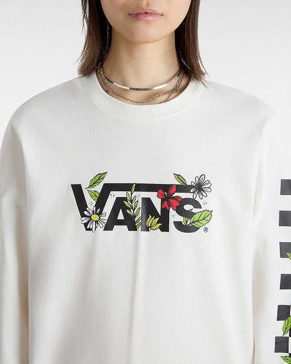 White Vans Foliage Boyfriend Long Sleeve Women T Shirts | VN7965413
