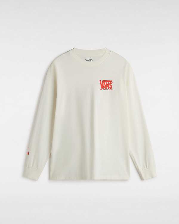 White Vans MTE Logo Warp Check Long Sleeve Men T Shirts | VN3276804