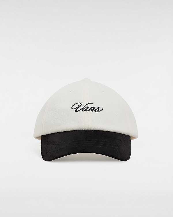 White Vans Script Curved Bill Jockey Unisex Hats | VN6754839