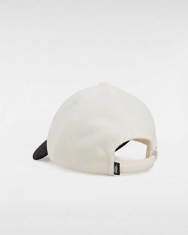 White Vans Script Curved Bill Jockey Unisex Hats | VN6754839